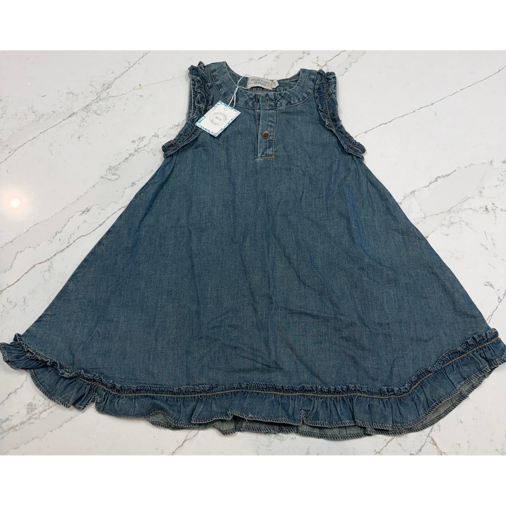 Rylee Faith Designs Girls Blue Denim‎ Ruffle Sleeveless Dress Size 4 NWT
